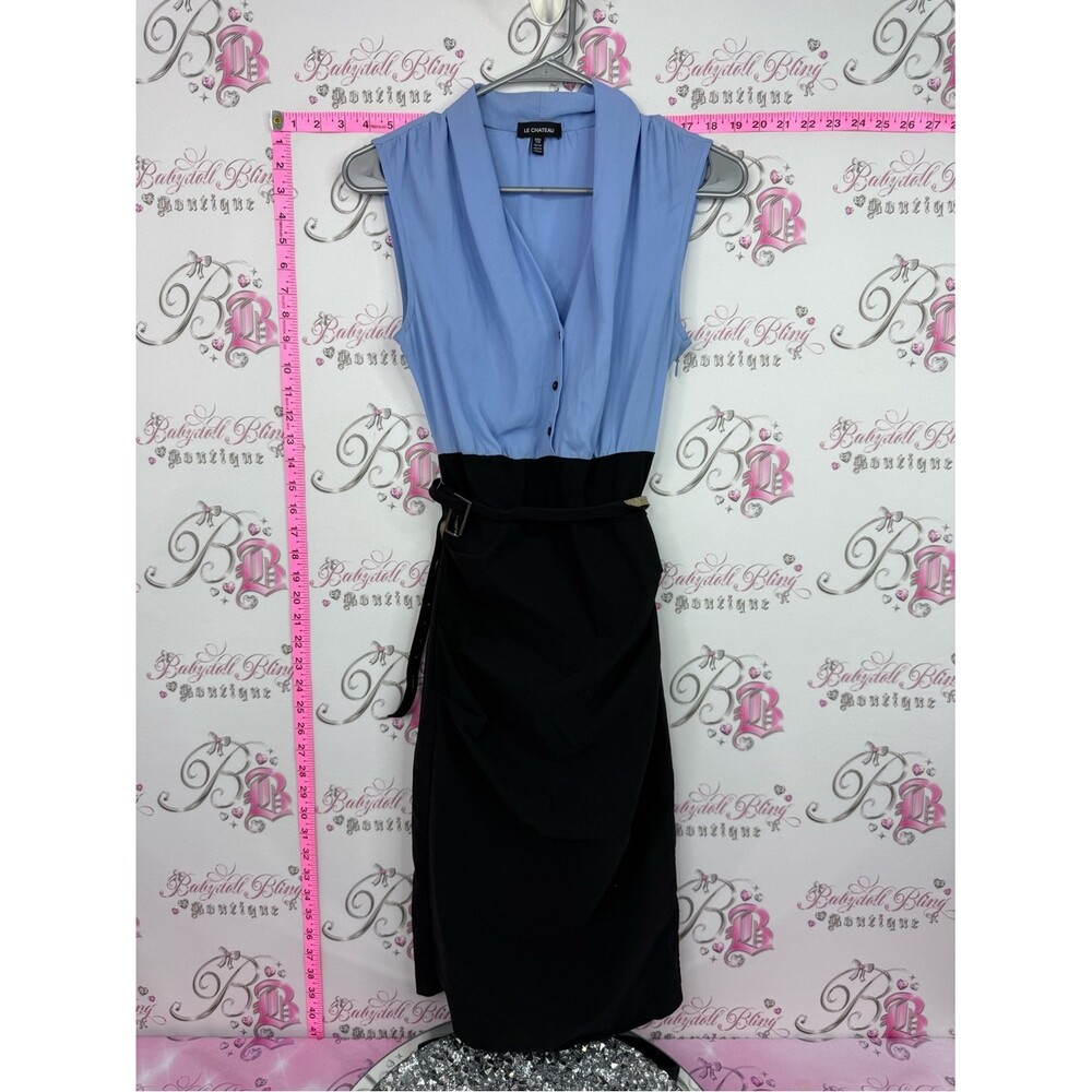 le chateau dress Two-Tone Blue Top Black Midi Dress belted y2k office